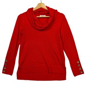 Melissa Paige Red Cowl Neck Sweater Button Cuff Knit Top New Year